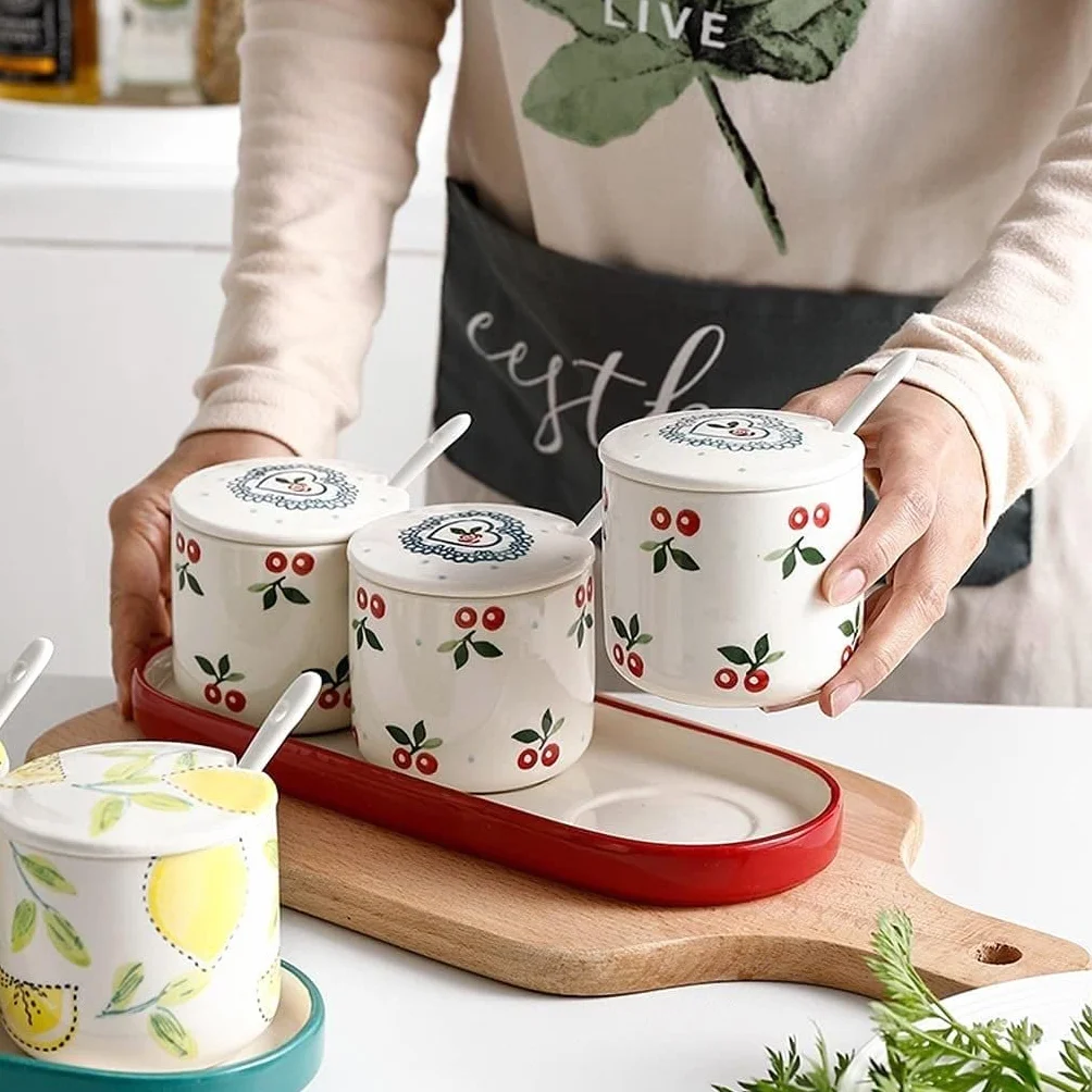 CMBSSTFC Słoiki na przyprawy, pojemnik na sól do kuchni, zestaw ceramicznych misek na cukier Kuchenne słoiczki na przyprawy Pojemnik na cukier Sól cukrowa Przyprawy Przyprawy Słoiki na przyprawy