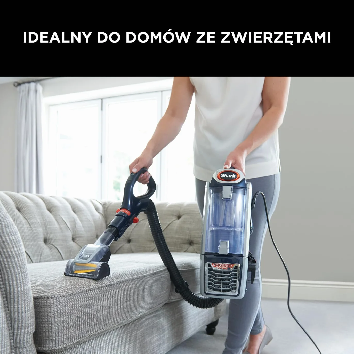 Shark odkurzacz przewodowy 0,83L z technologią Anti-Hair-Wrap, odkurzacz DuoClean z funkcją Powered Lift-Away oraz końcówkami do sierści zwierząt, tapicerki i szczelin, przewód 8 m, NZ801EUT