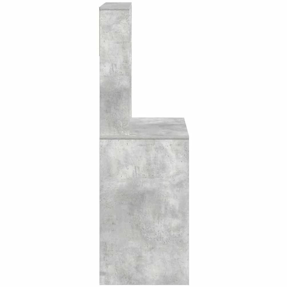 Hothingwell Biurko z półkami szare betonowe 100x45x140 cm drewno inżynieryjne | Odporna na wilgoć gładka powierzchnia, podwyższone i dolne otwarte półki, uniwersalne przechowywanie na biurko lub