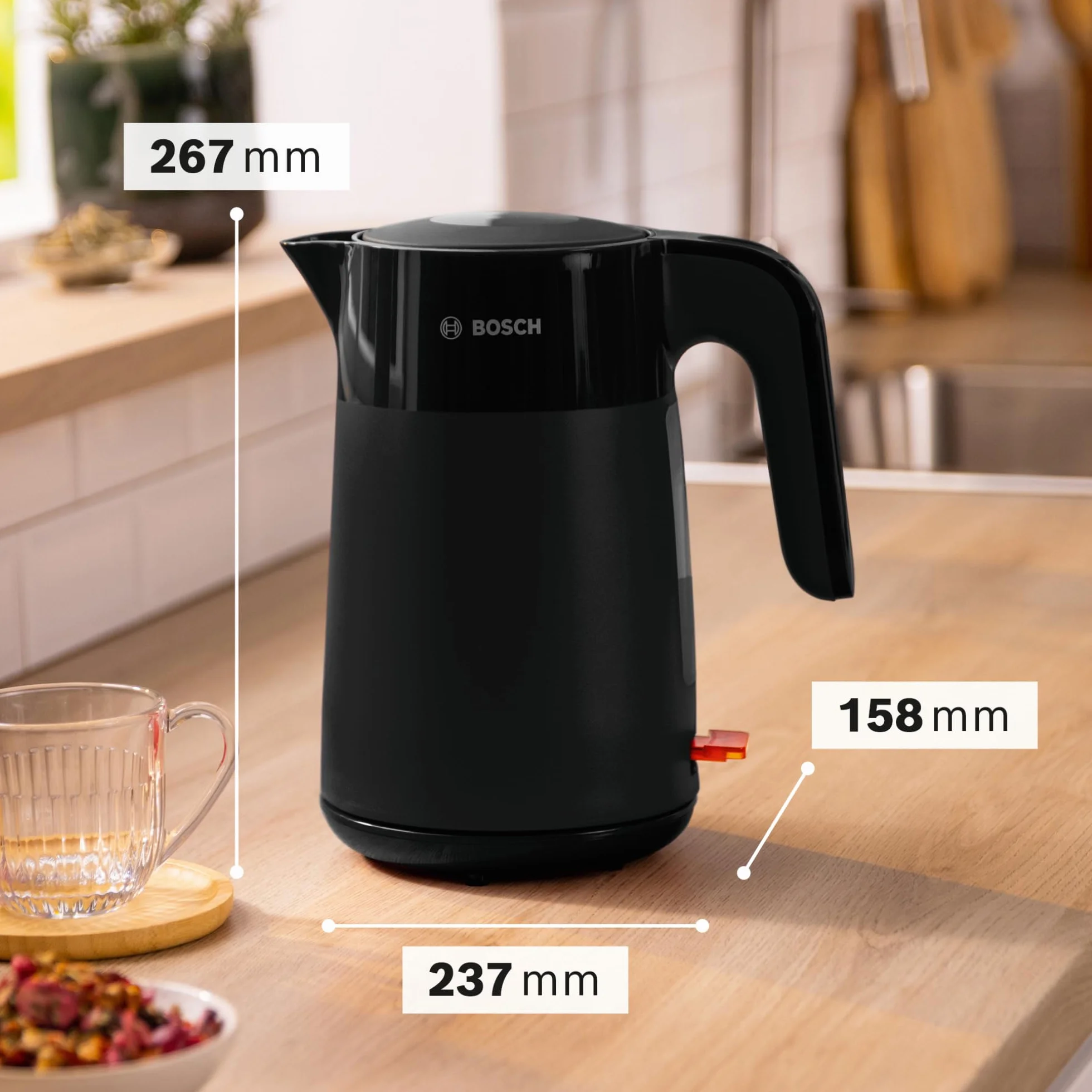 Bosch MyMoment TWK2M163 czajnik elektryczny - duży otwór - potrójne zabezpieczenie - filtr osadzający się - pojemność 1,7 l, wysokiej jakości tworzywo sztuczne, kolor: czarny
