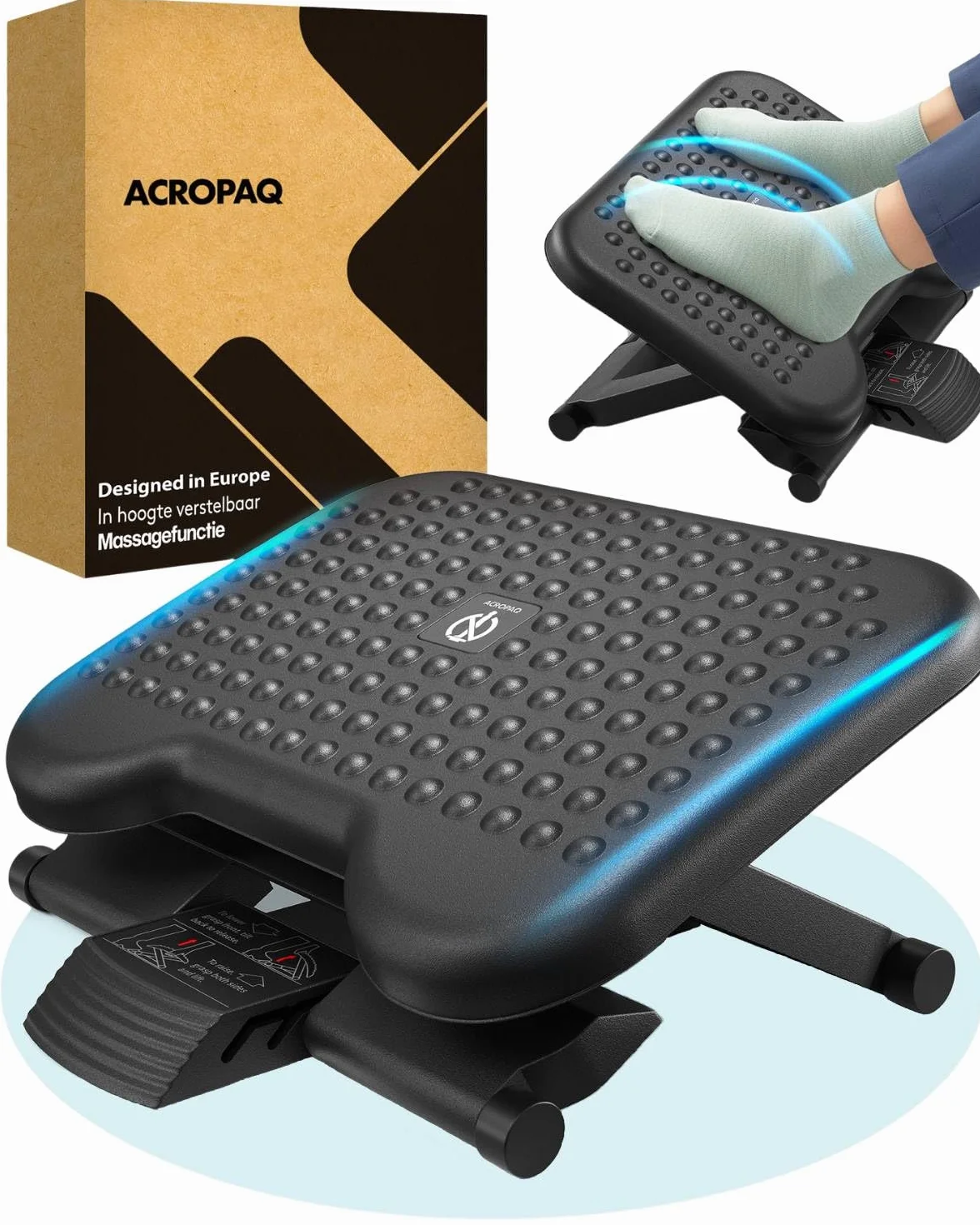 ACROPAQ - Podnóżek biurkowy - Antypoślizgowy, 3 regulowane wysokości, nachylenie od -30 do +30 stopni - Ergonomiczny podnóżek, podnóżek - Szary