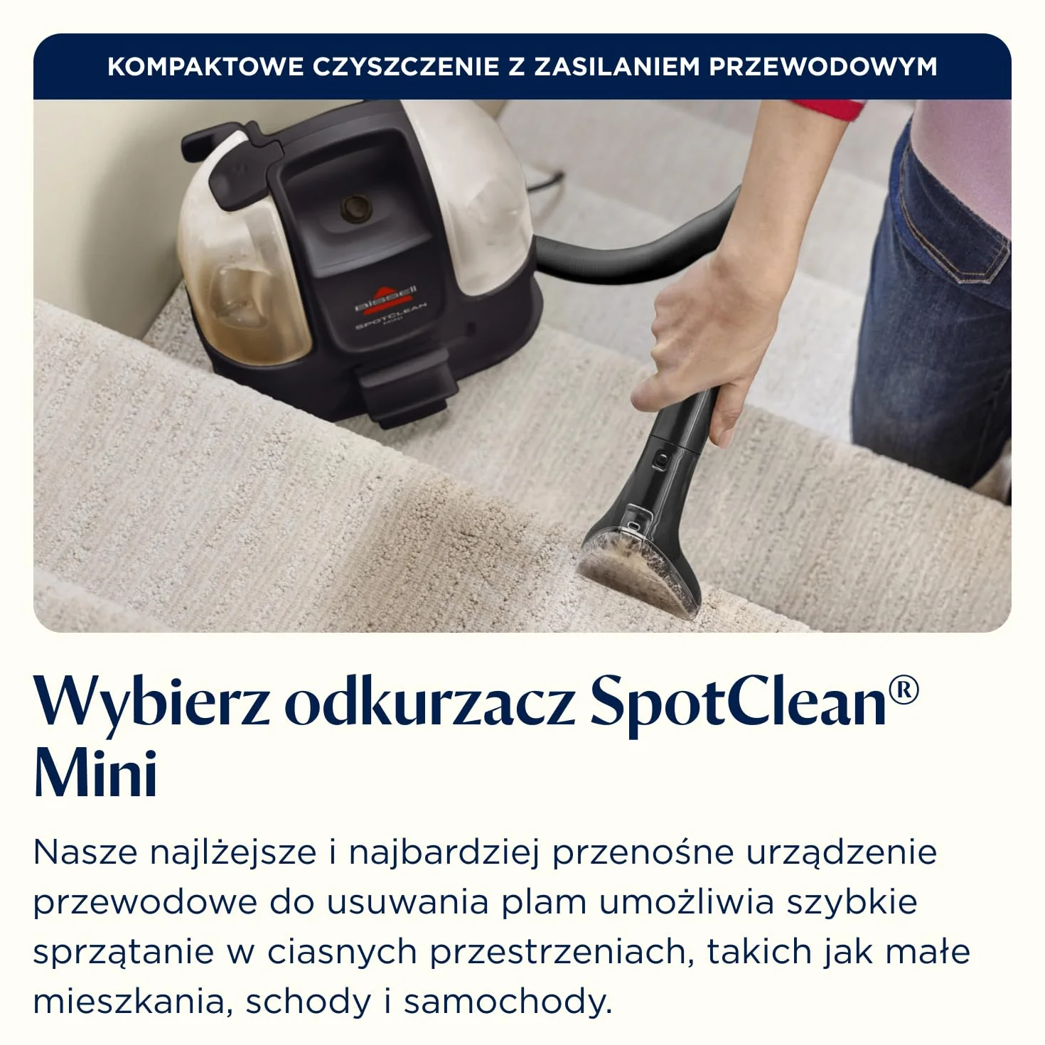 BISSELL SpotClean Mini Odkurzacz do Dywanów z Przewodem, Przenośny Odkurzacz do Prania Dywanów, Idealny do Szybkiego Czyszczenia, Kompaktowy i Lekki, Do Samochodu, Kanapy i Więcej, 41491