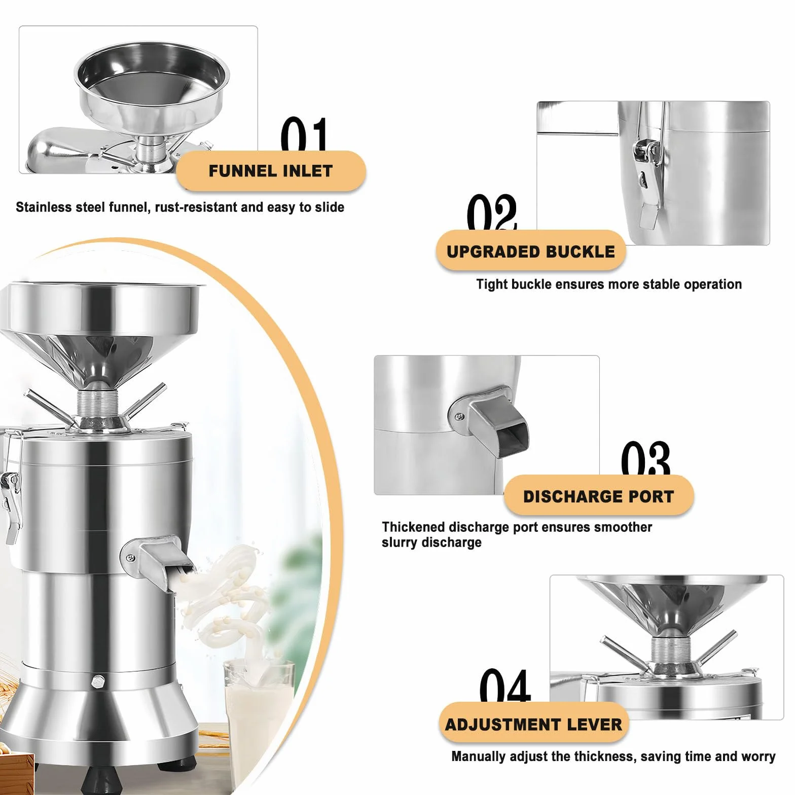 Wysokowydajny Młynek Do Mleka Sojowego 1800 W, 70 Kg/H Ze Stali Nierdzewnej Do Restauracji, Kuchni, Do Świeżego Mleka, Napojów Orzechowych, Produkcji Tofu, Łatwy Do Czyszczenia