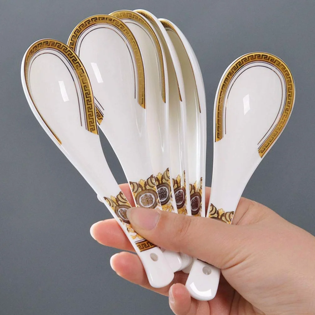 Trwałe łyżki zestaw łyżek porcelana kostna łyżka do zupy mała łyżka azjatycki styl europejski łyżka do zupy 10 sztuk 13 cm długa łyżka obiadowa