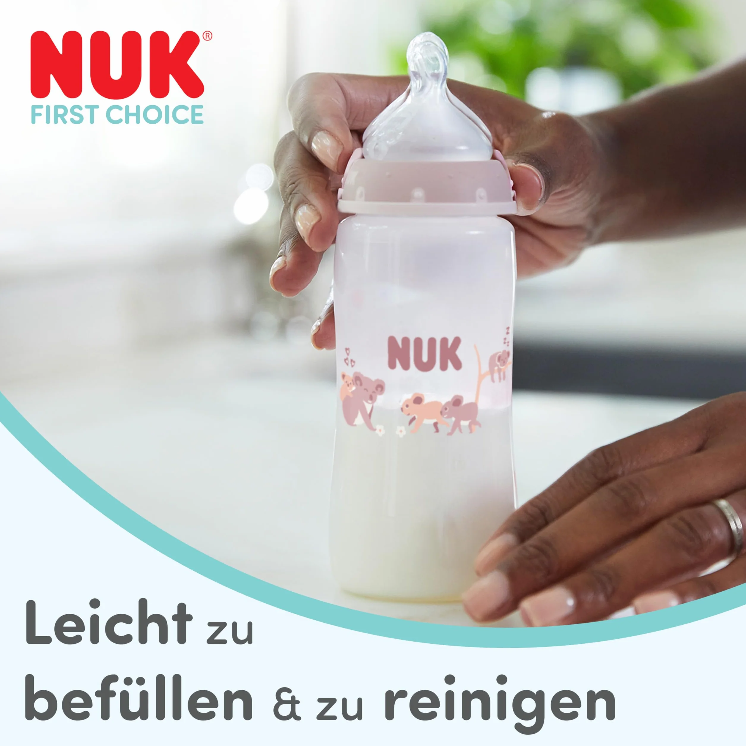 NUK First Choice Butelka dla niemowląt | 3+ miesiące | 300 ml | Butelka przeciwkolkowa | PP | Wskaźnik kontroli temperatury | Koala | 1 sztuka