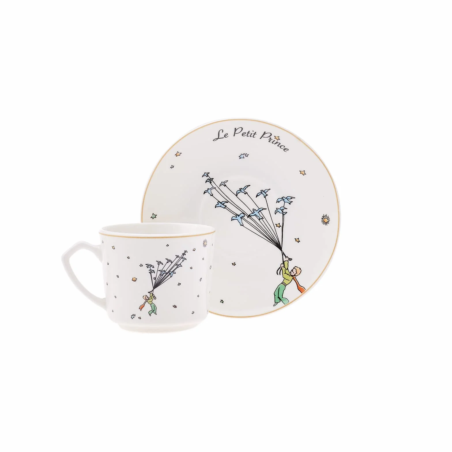 KARACA Le Petit Prince Design Porcelanowe filiżanki do kawy i spodki, zestaw 6 sztuk, białe, wielokolorowe, małe, tureckie filiżanki do kawy, cappuccino, zestaw 12 sztuk, 80 ml