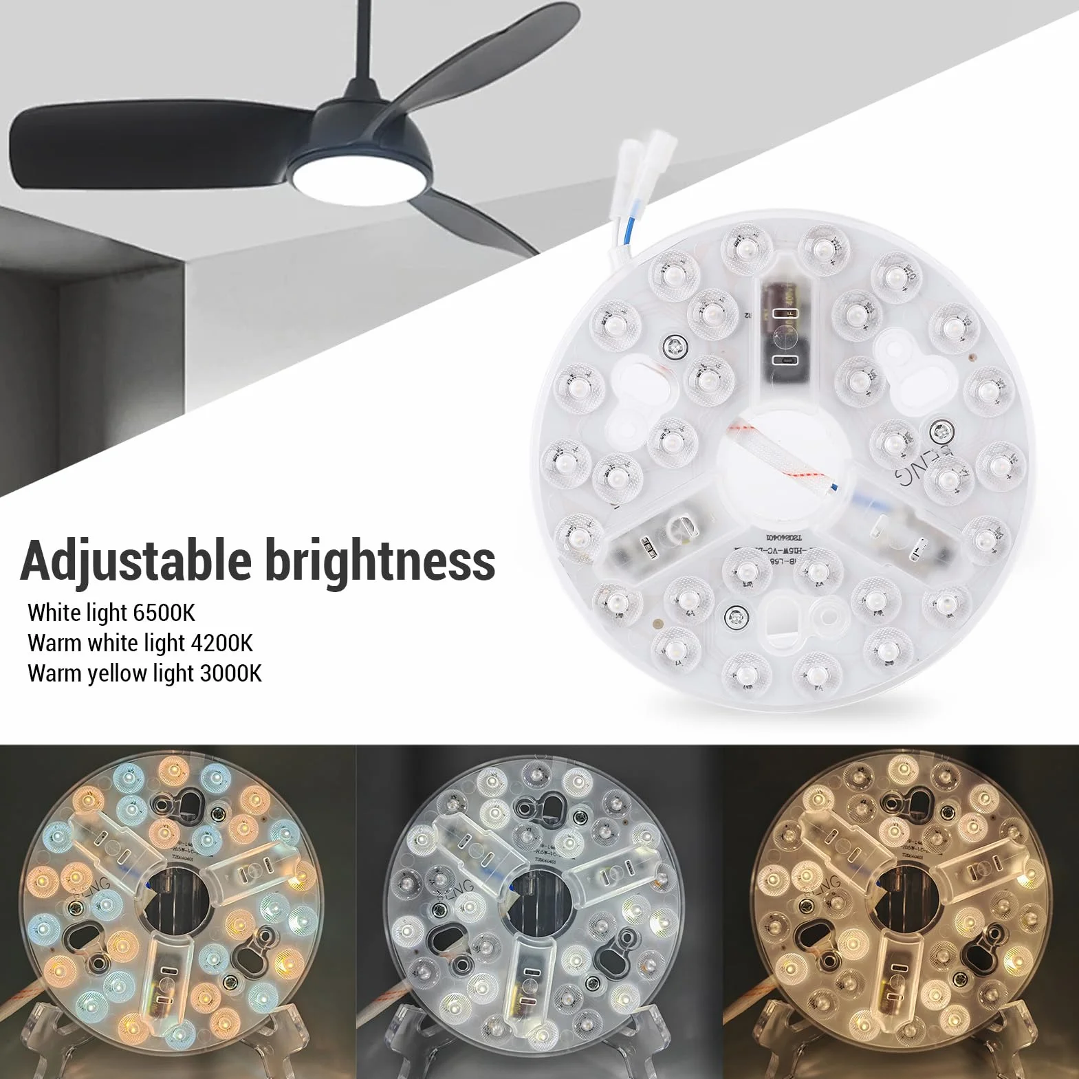 5.3-calowy Wentylator Sufitowy z LED, 3 Kolor Temperatury, 15W, Okrągły Zestaw Modernizacji, Przyciemnianie, Idealny do Restrofitu