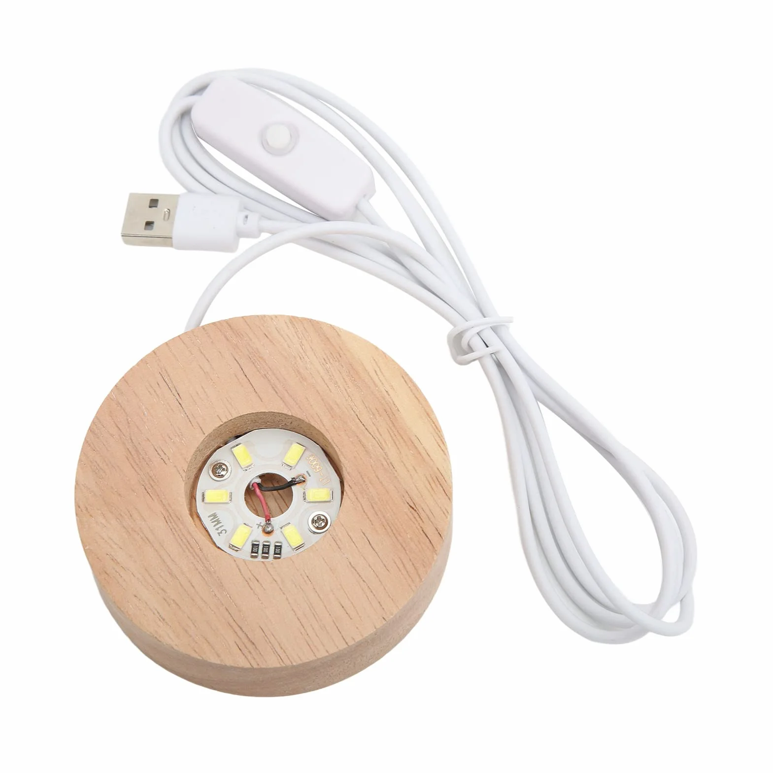 Stopka LED, interfejs USB i Drewniana podstawa Podstawa świetlna dla sferycznych prostokątnych i sferycznych lamp, elegancki trwały Gniazdo lampy(białej podstawy światła)