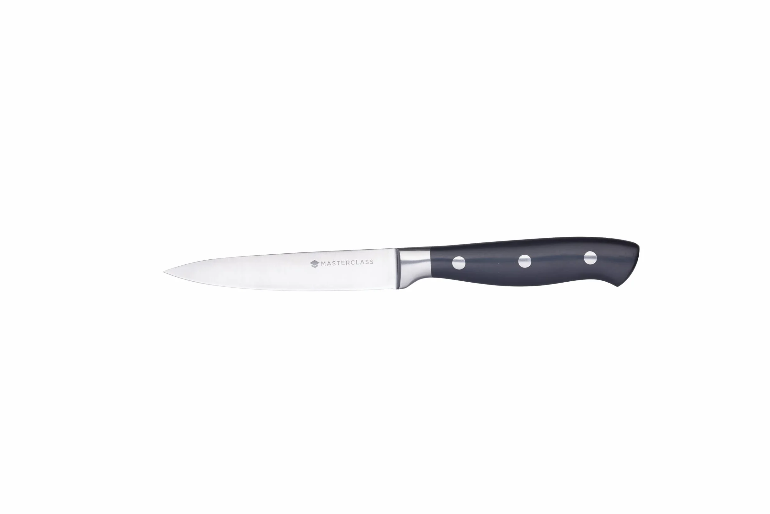 MasterClass Nóż uniwersalny, mały nóż kuchenny Edgekeeper ze stali nierdzewnej z funkcją samoostrzenia, 11,5 cm (4,5"), opakowanie typu clam pack, czarny