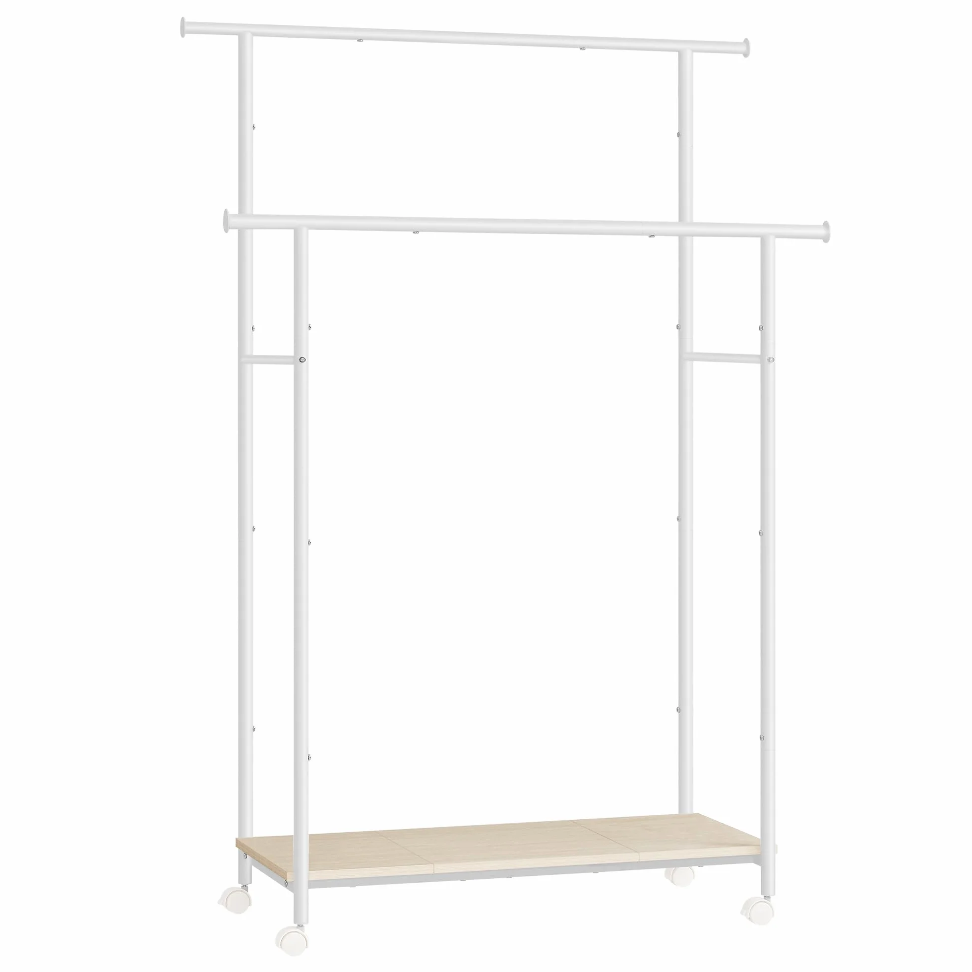 SONGMICS Wieszak na ubrania podwójny z półką 98,5 cm 100 kg stalowy naturalny beż chmurna biel HSR152W01