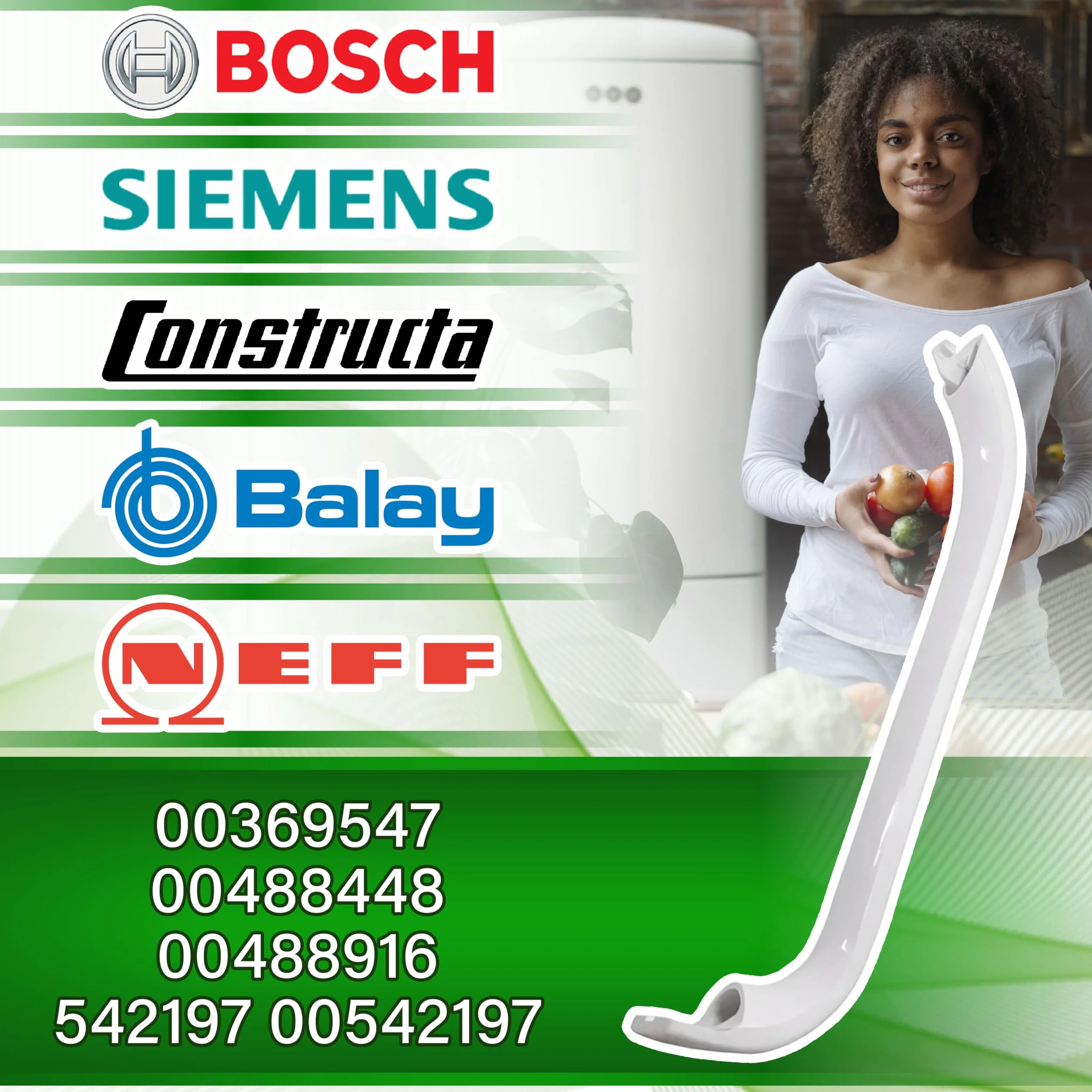 ONIX TECH Klamka do lodówki 300 mm z oryginalnym kodem 00369547 00488448 00488916 Pasuje do Bosch dla Siemens - MADE IN SPAIN - 5 lat