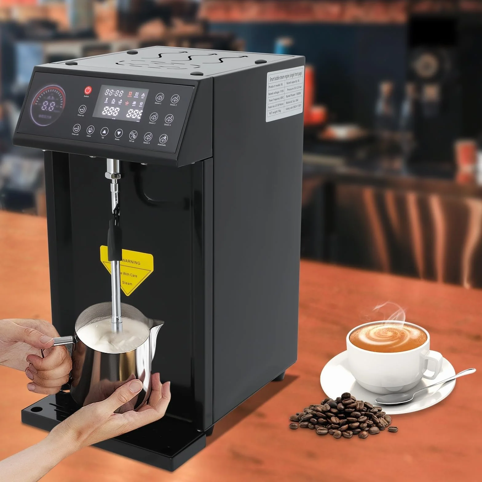 Elektryczny Spieniacz Do Mleka Z Bojlerem 8L, Inteligentny Spieniacz Do Wody Z Wrzącą Parą Do Espresso I Kawiarni,Black