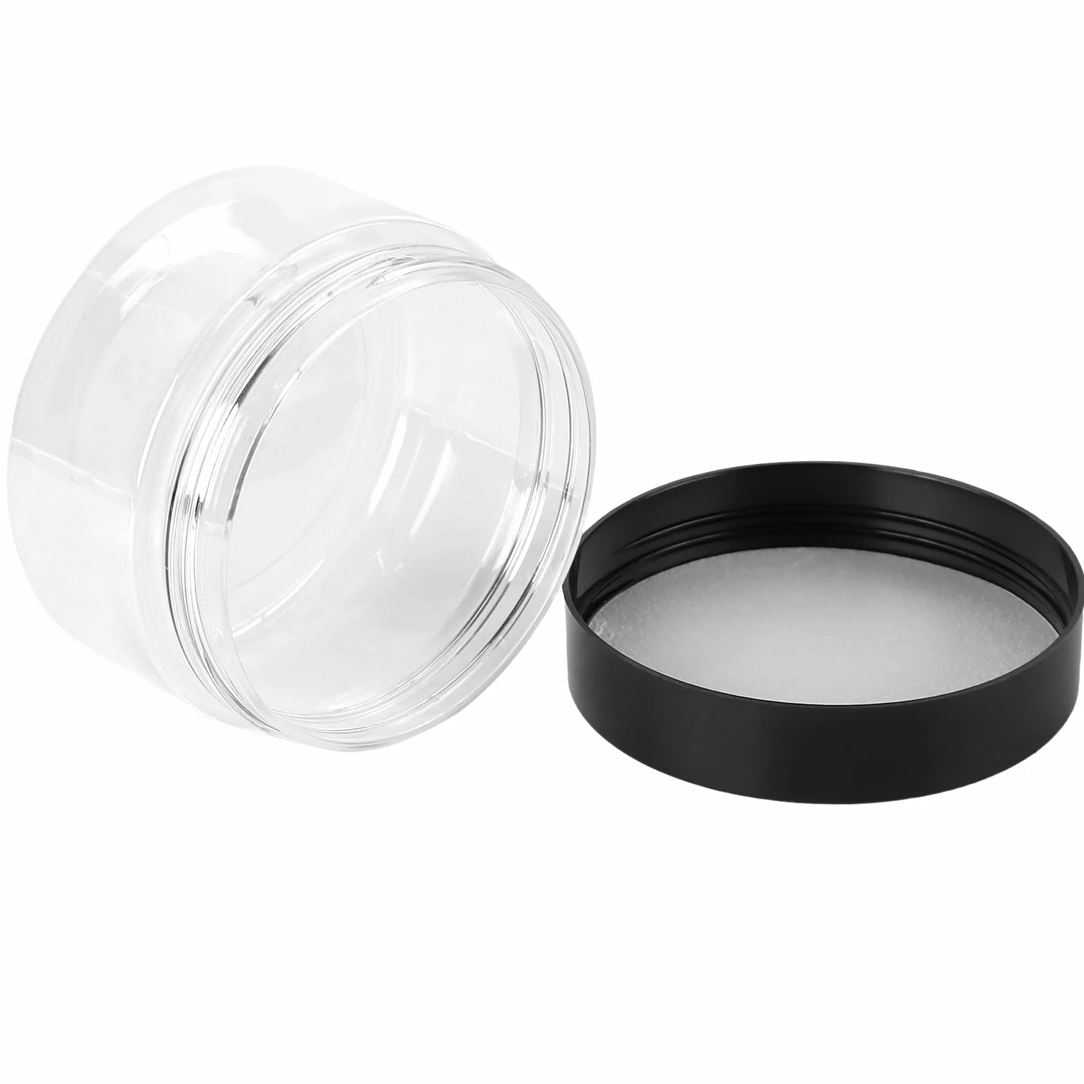 24 pojemniki na zapasy z tworzywa sztucznego PET, 100 ml, przezroczyste pojemniki z czarną pokrywką, 7,1 x 4,2 cm, hermetyczne pojemniki do przechowywania kosmetyków, słodyczy, przypraw