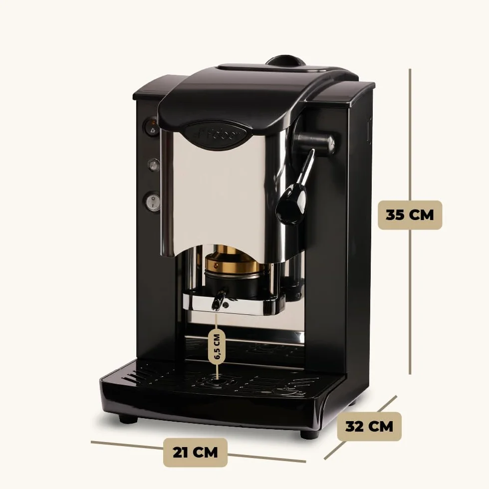 FABER COFFEE MACHINES | Model z wbudowanym gniazdem ze stali nierdzewnej | Ekspres do kawy 44 mm | Kolor czarny z tworzywa sztucznego Burgundowy | Mosiężna prasa do kapsułek (czarny/czarny)