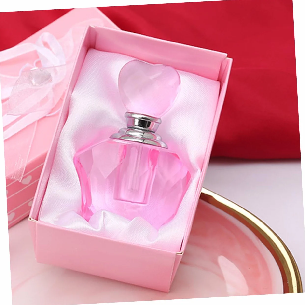 Mały Szklany Flakonik Perfumy z Pudełkiem Urokliwy Flakon Kształcie Serca Idealny Do Przechowywania Perfum Luksusowy Upominek Ślub i Inne Okazje