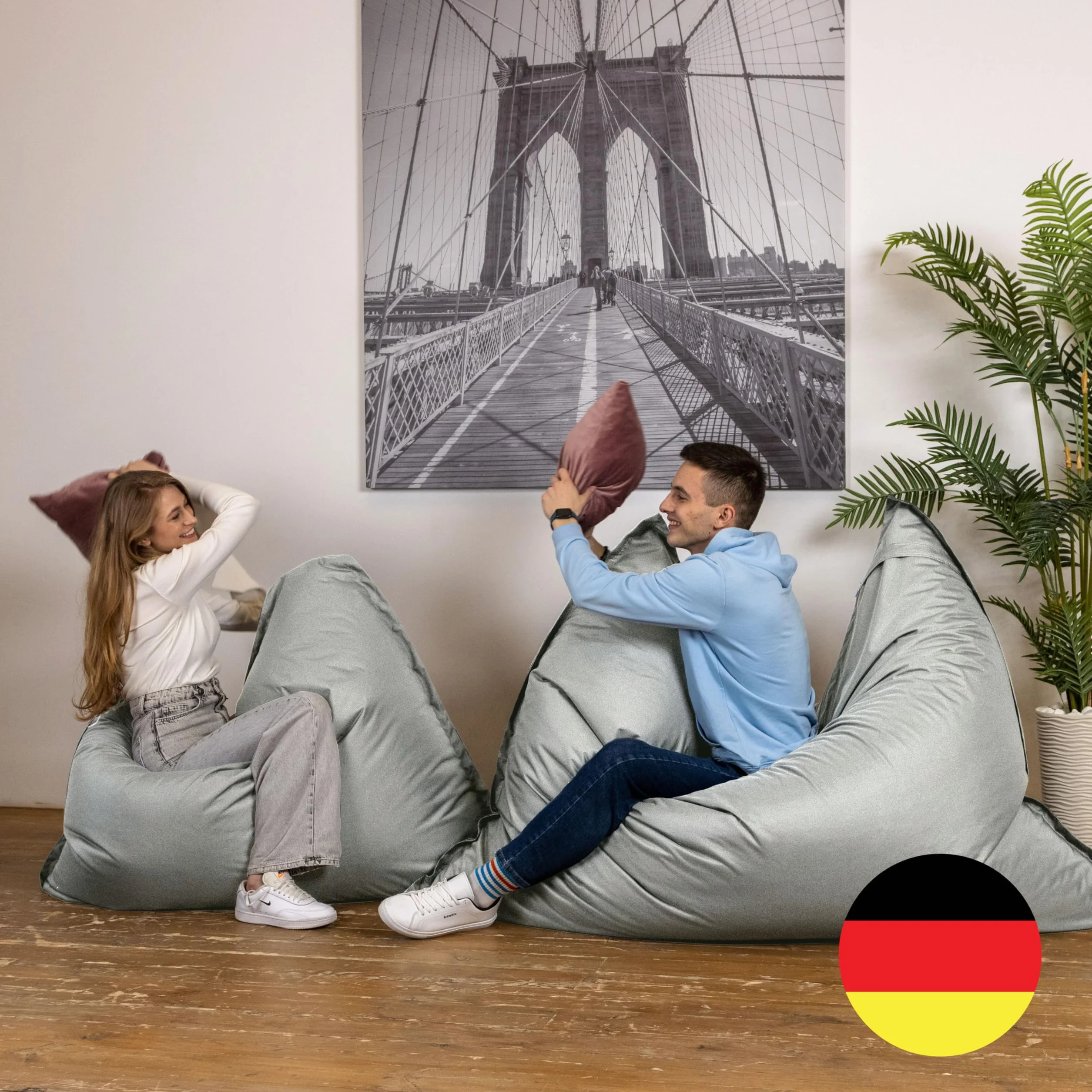 Bruni Caree ogromny worek do siedzenia Caree w kolorze szarym, prostokątny worek do siedzenia XXL o wymiarach 140 x 180 cm i wypełnieniem 400 l, z pokrowcem wewnętrznym, worek do leżenia, zdejmowany