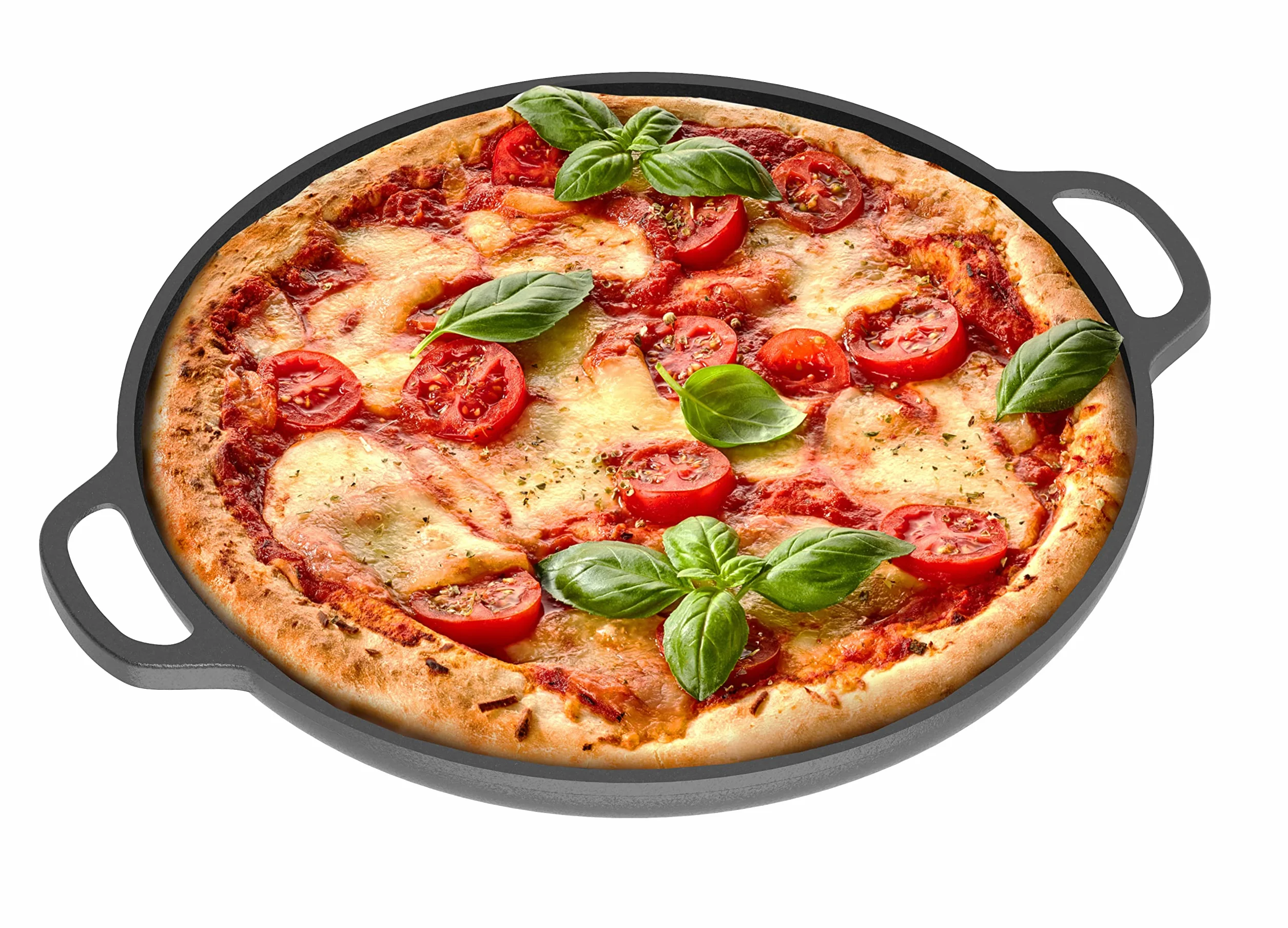 Chef Pomodoro Żeliwna patelnia do pizzy, wstępnie sezonowana patelnia z uchwytami, blacha do pieczenia, okrągła patelnia do Dosa Tawa Roti, Comal do tortilli (30.5 cm)