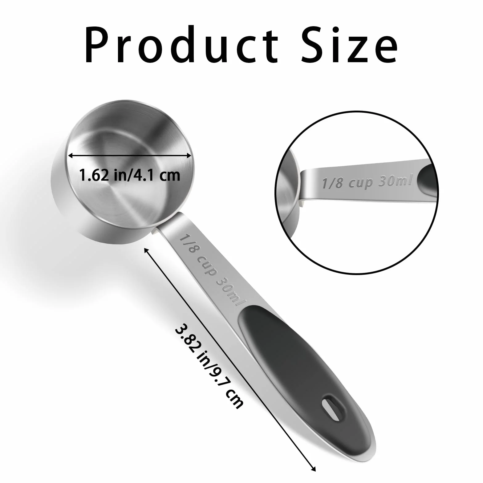 Sibba Miarka do Kawy 30 ml Ze Stali Nierdzewnej - Metalowa Łyżka z Długą Rączką i Czarnym Silikonowym Uchwytem - Przenośne Narzędzie Pomiarowe do Kuchni