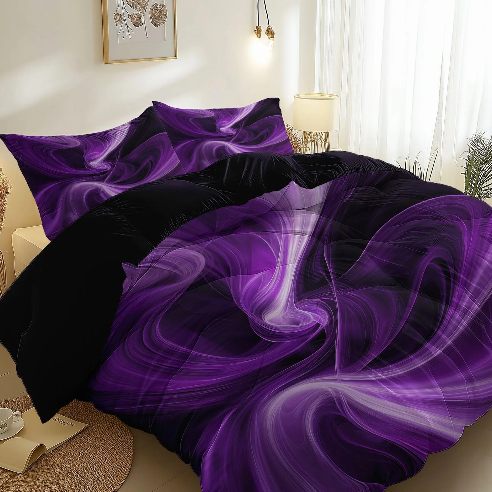 Abstrakcyjne Linie Swirls Art Poszwa na kołdrę z nadrukiem 3D, czarny zestaw pościeli dziewczęcej chłopiec zestaw pościeli z mikrofibry, 240 x 260 cm poszewki na kołdrę z zamkiem błyskawicznym i