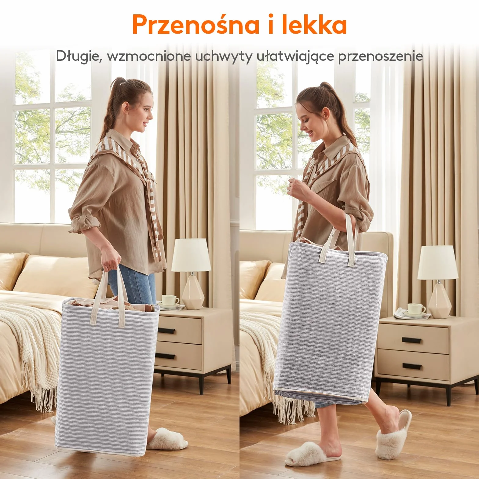 Lifewit Kosz na Pranie z Uchwytem, Duży Składany Wodoodporny Kosze Brudna Ubrania, Laundry Basket do Odzież, Sypialnia, Szary, 80L