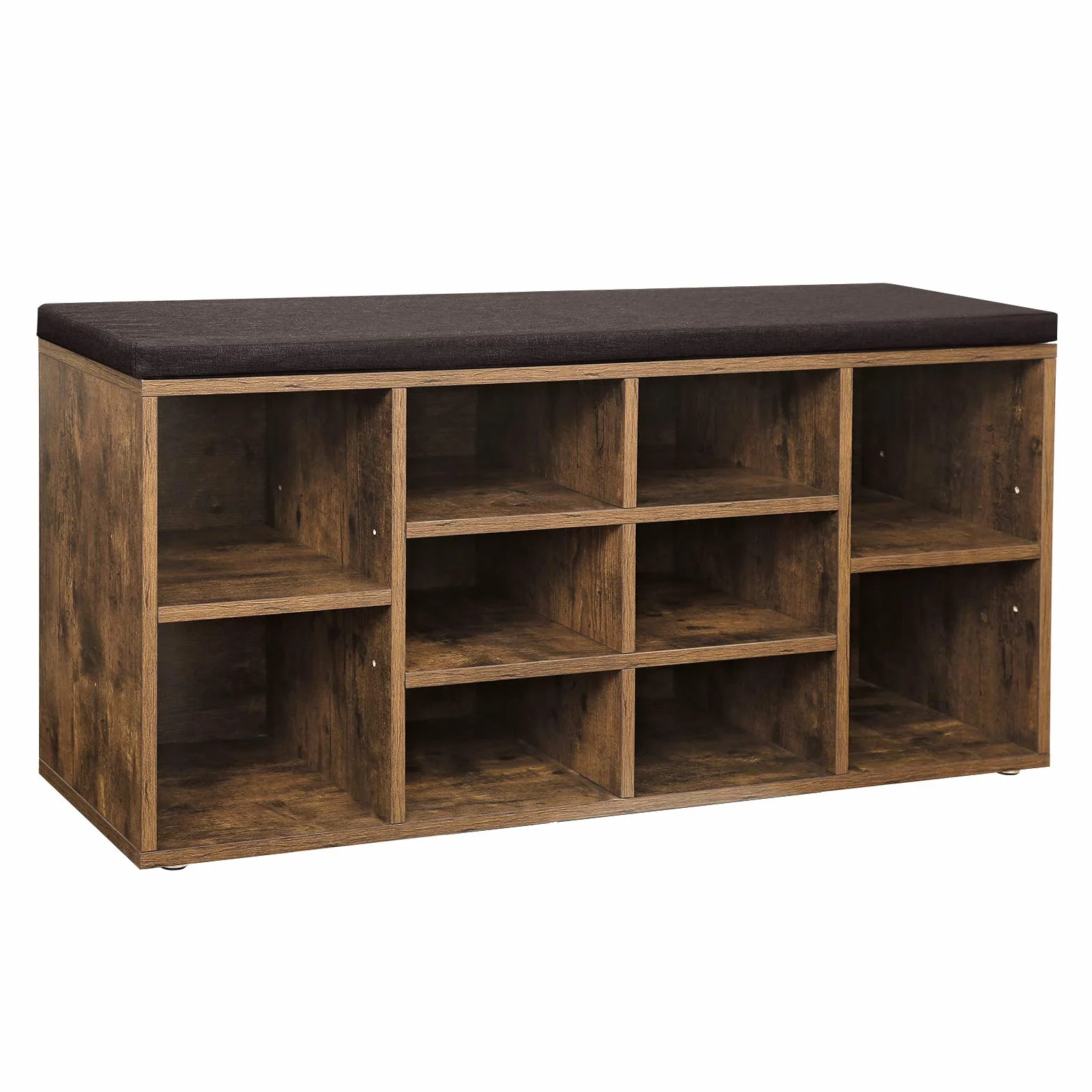 VASAGLE Banco para Zapatos, Repisa para Zapatos, Armario de Almacenamiento, 10 Compartimentos, con Cojín, para Entrada, 104 x 30 x 48 cm, Marrón Rústico LHS10BX
