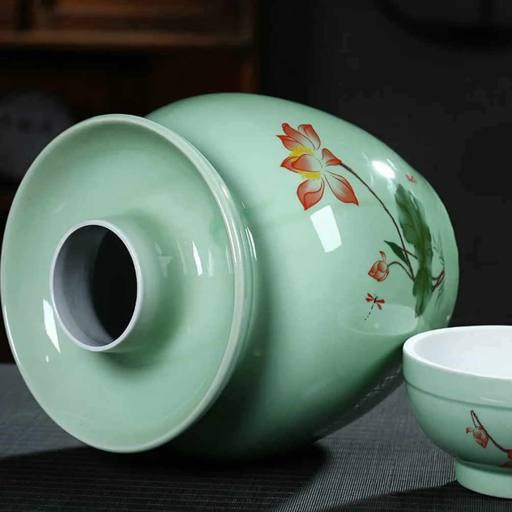 Zagęszczony ceramiczny słoik fermentacyjny, zielony wzór porcelanowy słoik do wytrawiania, garnek kimchi z pokrywką ceramiczne przechowywanie żywności zamknięte pojemniki, uszczelka wodna