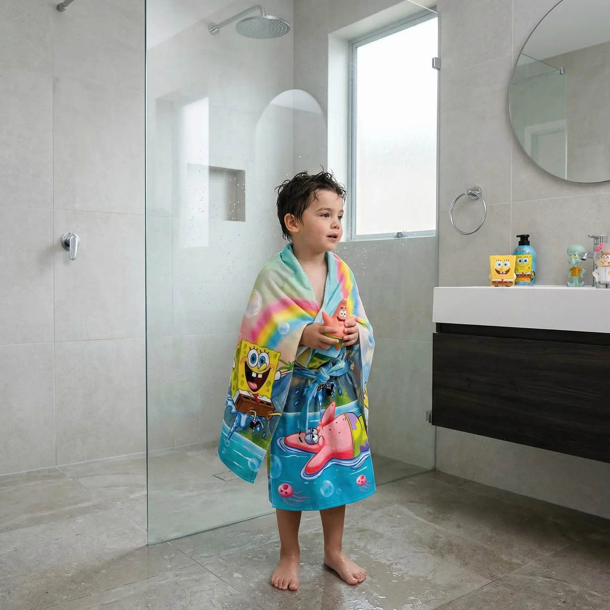 Jerry Fabrics Spongebob Kanciastoporty ręcznik kąpielowy 70 x 140 cm – 100% bawełna ręcznik kąpielowy dla dzieci – Oeko-Tex Standard 100 – chłonny ręcznik plażowy i ręcznik z motywem Spongebob