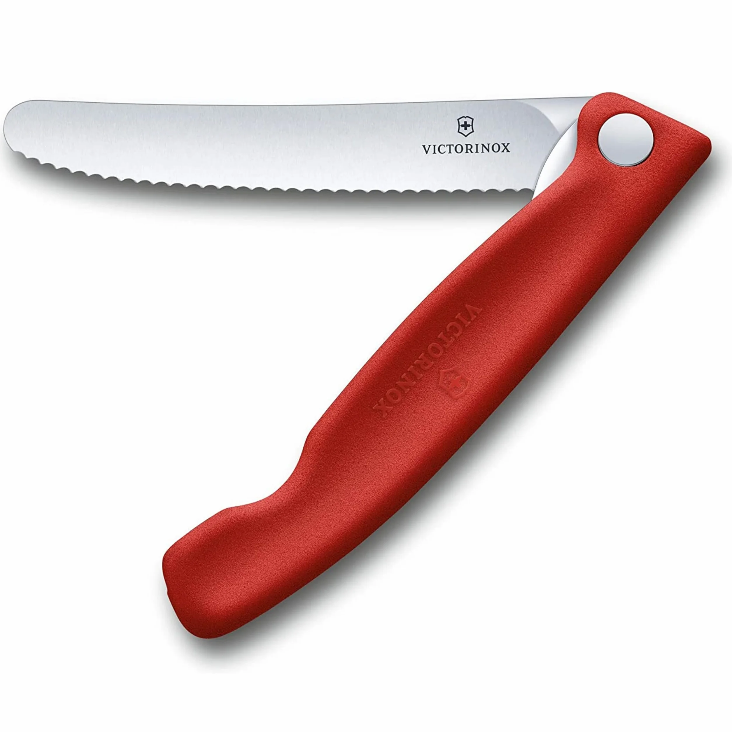 Victorinox Swiss Classic faltbares Gemüsemesser, Wellenschliff, 11 cm, rot