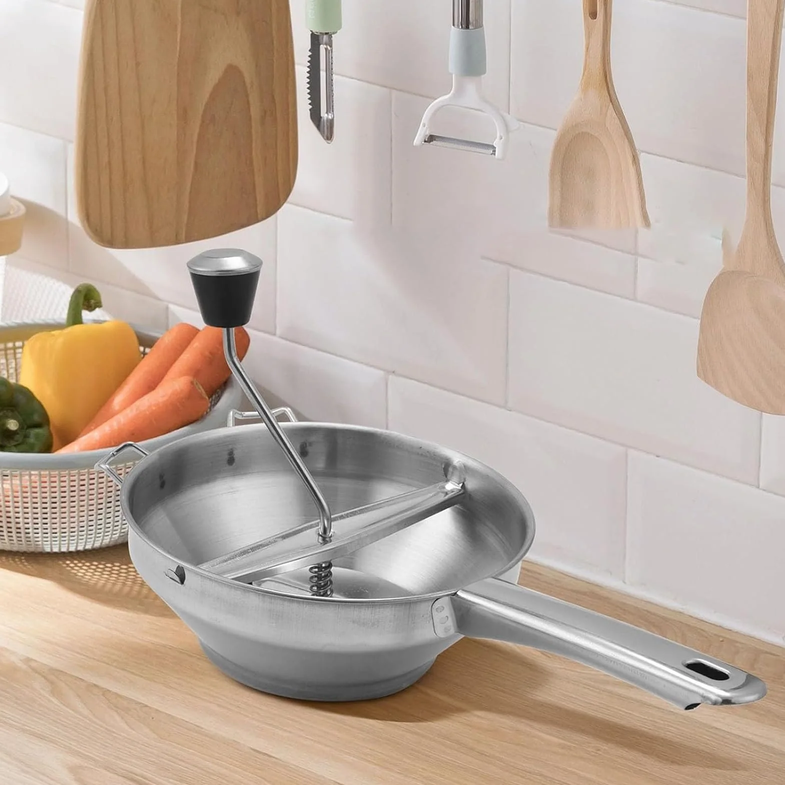 Ricer do puree ziemniaczanego, młynek spożywczy do sosu pomidorowego,Prasa pomidorów Praska ziemniaków ze stali nierdzewnej z uchwytem Młynek żywności - Ergonomiczna tłuczka ziemniaków zac