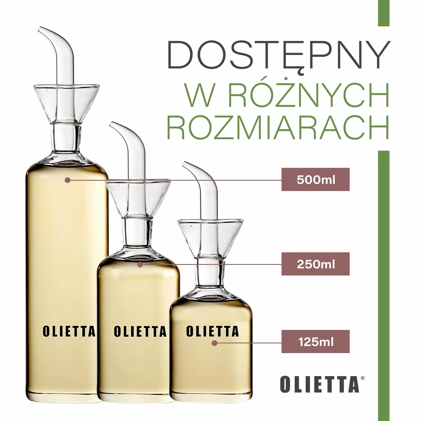 Olietta Szklany dozownik oliwy borokrzemianowy, 500 ml – niekapiący, szczelny nalewak do oliwy i octu, łatwy w czyszczeniu, niekapiąca butelka do kuchni