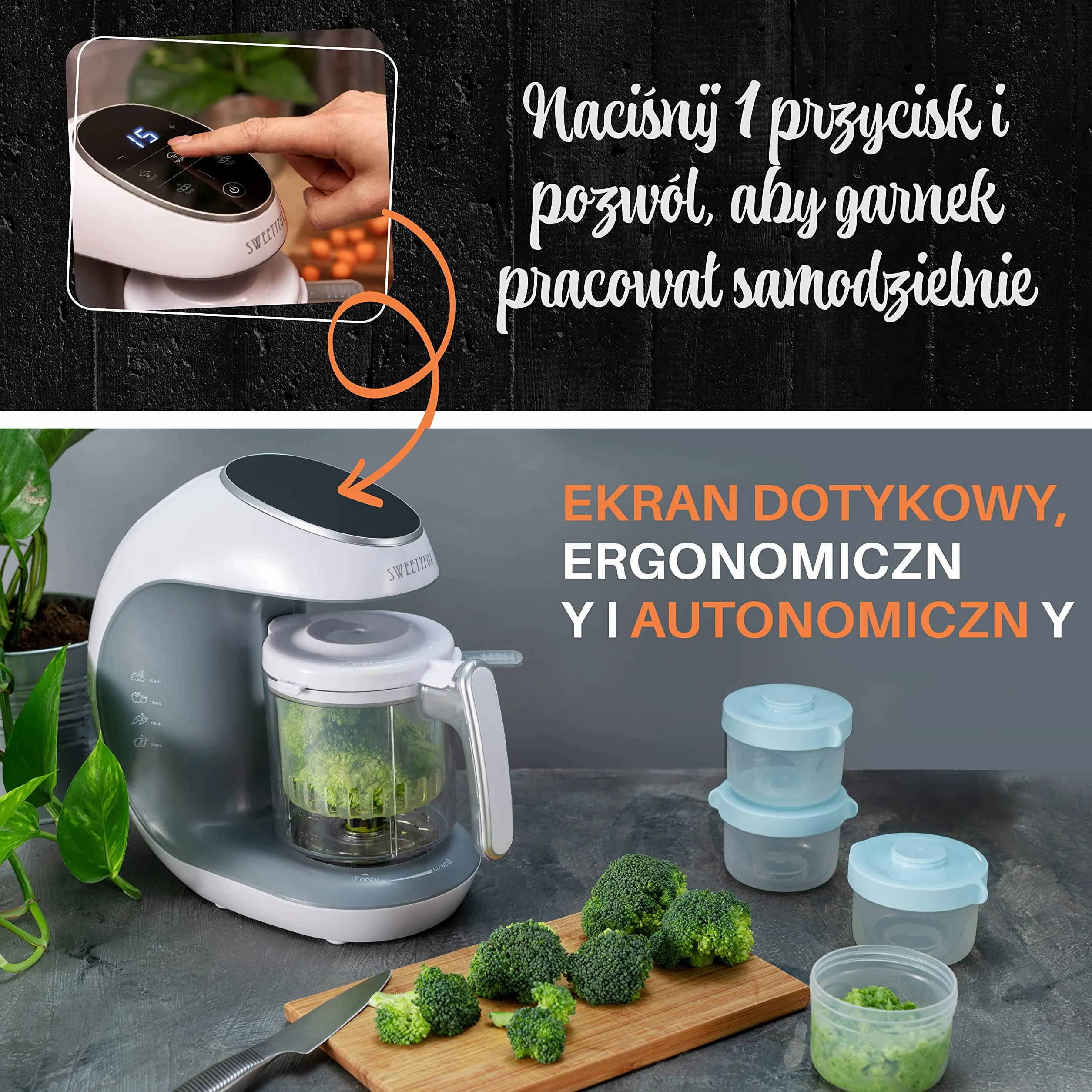 Sweety Fox - Wielofunkcyjny robot do posiłków dla niemowląt 7 w 1 – parowar, mikser, puls, automatyczne czyszczenie, sterylizator butelek, podgrzewacz kubków, rozmrażanie – podgrzewacz do kaszek.