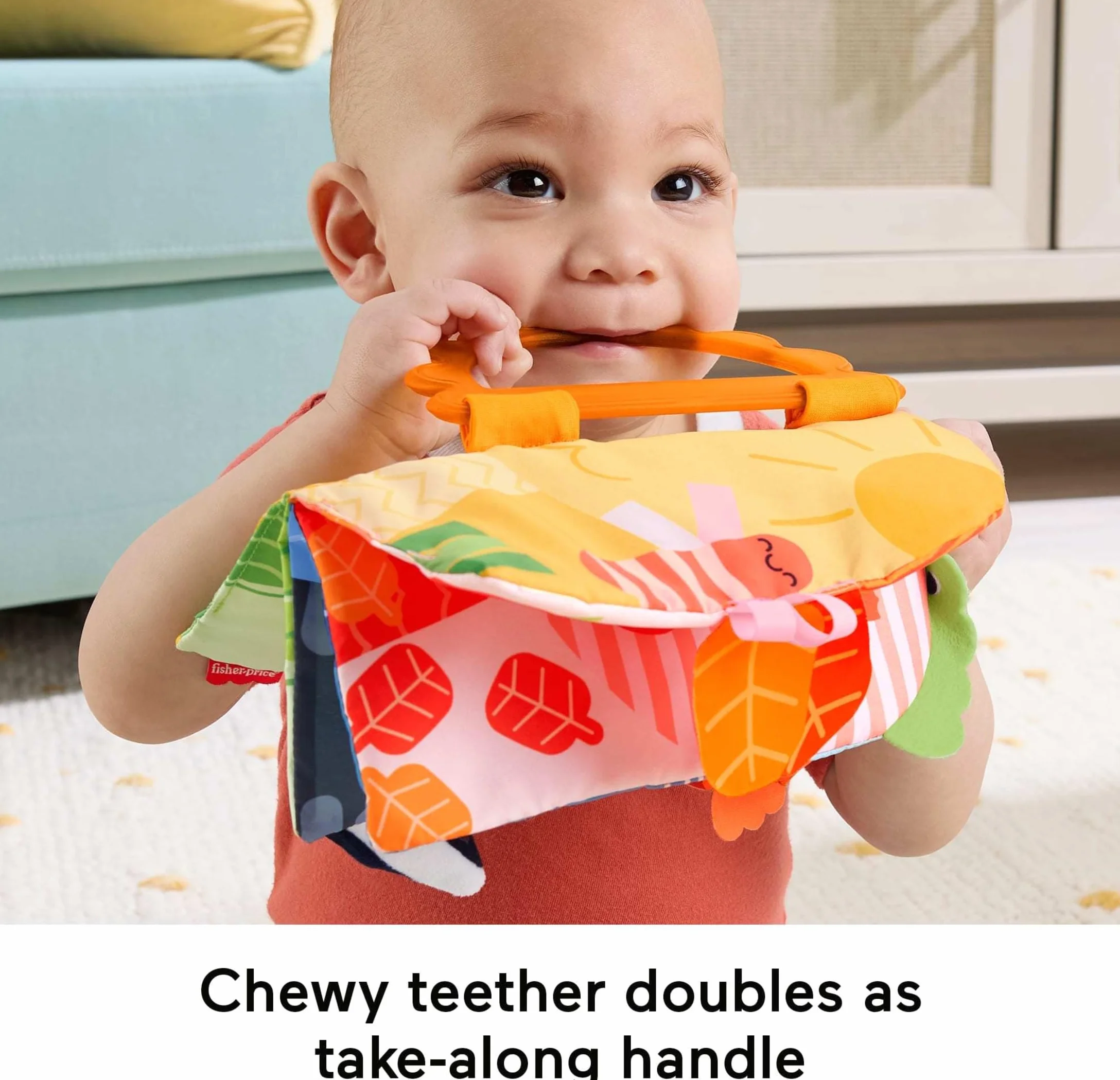 Fisher-Price Miękka książeczka sensoryczna – Pory roku, 4 strony, zabawa na brzuszku/na siedząco, aktywizująca zabawka sensoryczna dla noworodków i niemowląt, JKP53