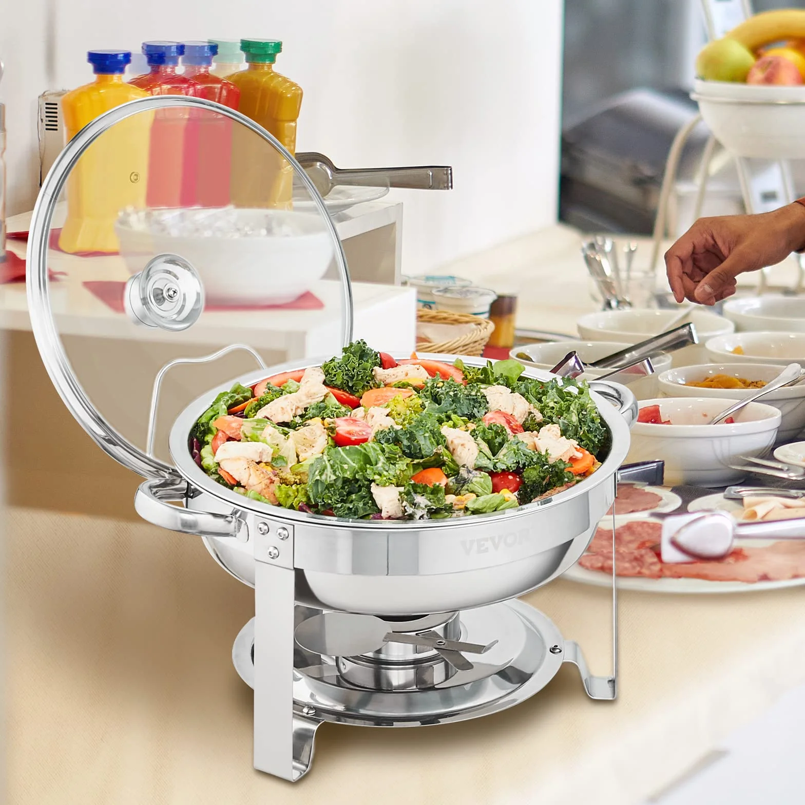 VEVOR Zestaw 2 szt. 4 Qt stal nierdzewna Chafer okrągły podgrzewacz do serwowania otarć zestaw bufetowy ze stali nierdzewnej, 4 l