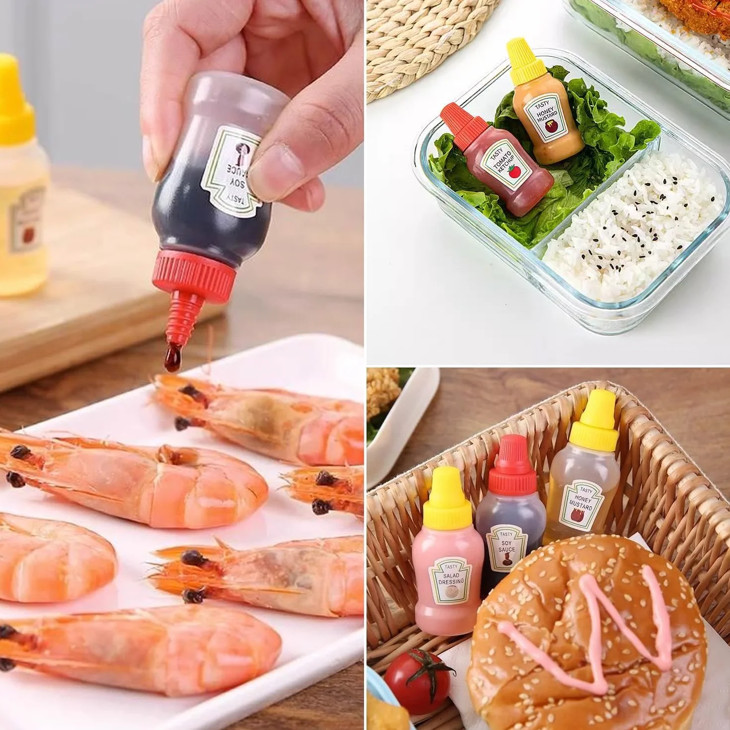 Mini butelka na ketchup, 4 sztuki 23 ml butelka do wyciskania, przenośny pojemnik, mini sos sojowy, ketchup, sos sałatkowy