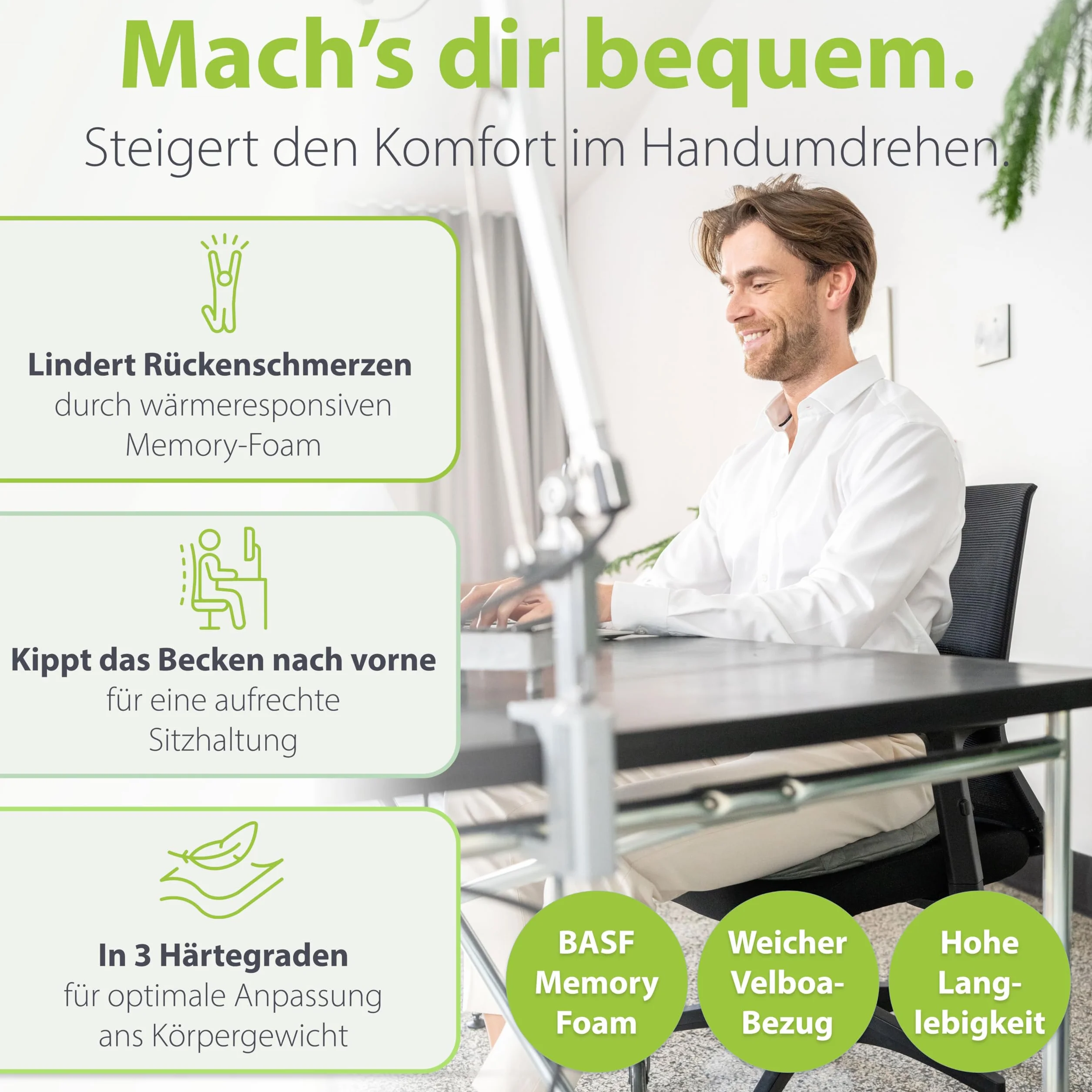 feela.® Ortopedyczna poduszka klinowa [3 stopnie twardości] – ergonomiczna poduszka do siedzenia biurowego itp. – zmniejsza ból, zwiększa komfort siedzenia, wspomaga krążenie krwi i odciąża kość