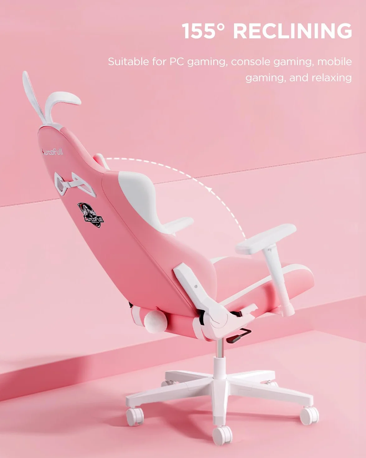 AutoFull Ergonomiczne Krzesło do Gier Skóra PU Wysokie Oparcie Kawaii z Uszami Królika