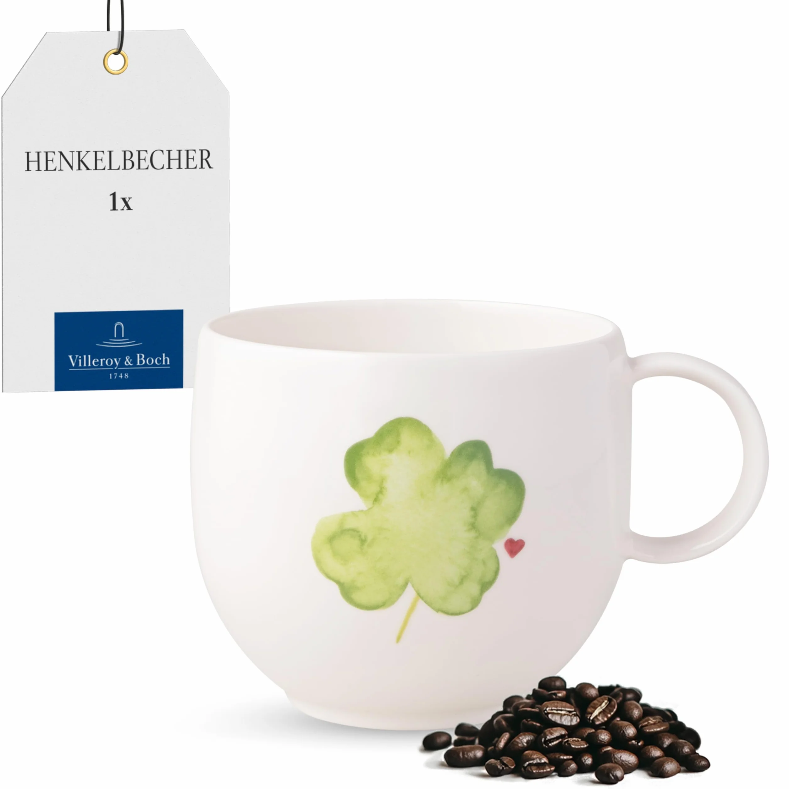 Villeroy & Boch – With Love kubek z uchem Good Luck 12,5x9,5x8,5 cm, porcelana Premium, filiżanka do kawy i herbaty, 290 ml, zmywarka, mikrofala