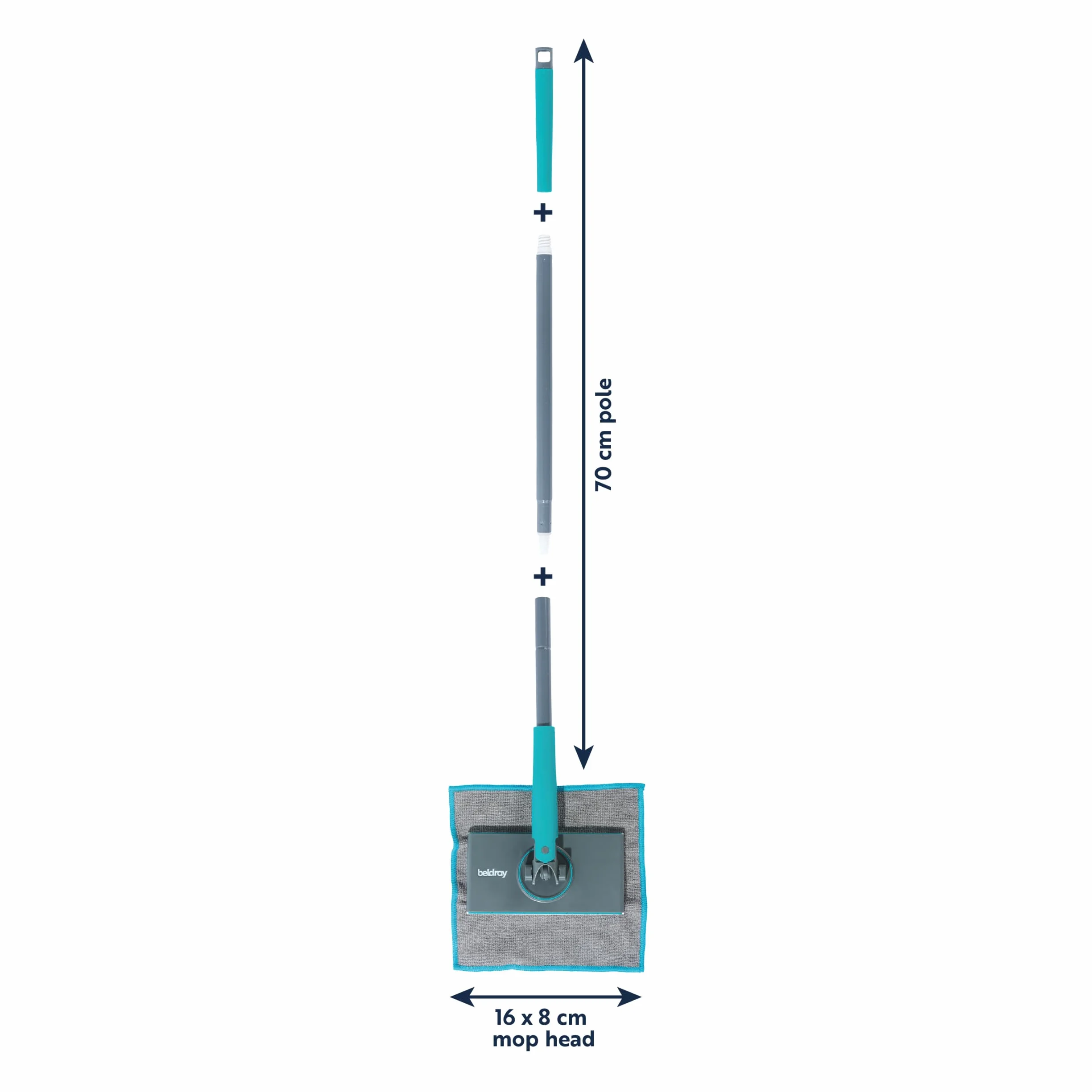Beldray Anti-Bac Mop łazienkowy z zaczepem Clip-to-Grip - Duża końcówka mopa, Płytki/Podłoga/Lustra/Wanna, Higieniczne uchwyty na kliknięcie, Główka obrotowa 360°, 4 ścierki
