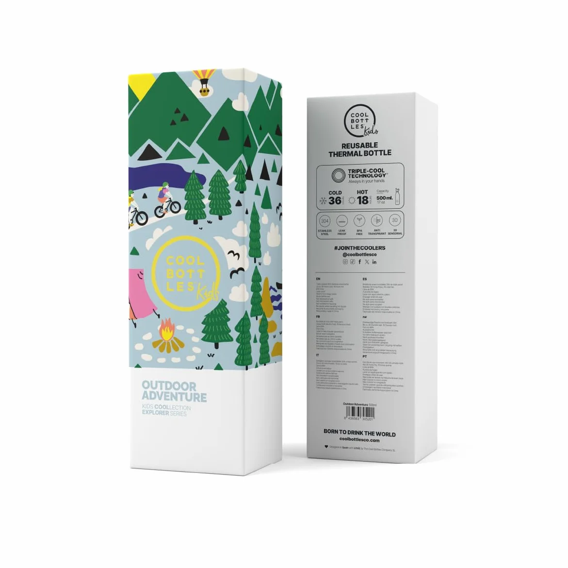Cool Bottles - Butelka na wodę ze stali nierdzewnej dla dzieci, termos dla dzieci - zimne napoje przez 36 godzin i gorące przez 18 godzin - Outdoor Adventure 500ml