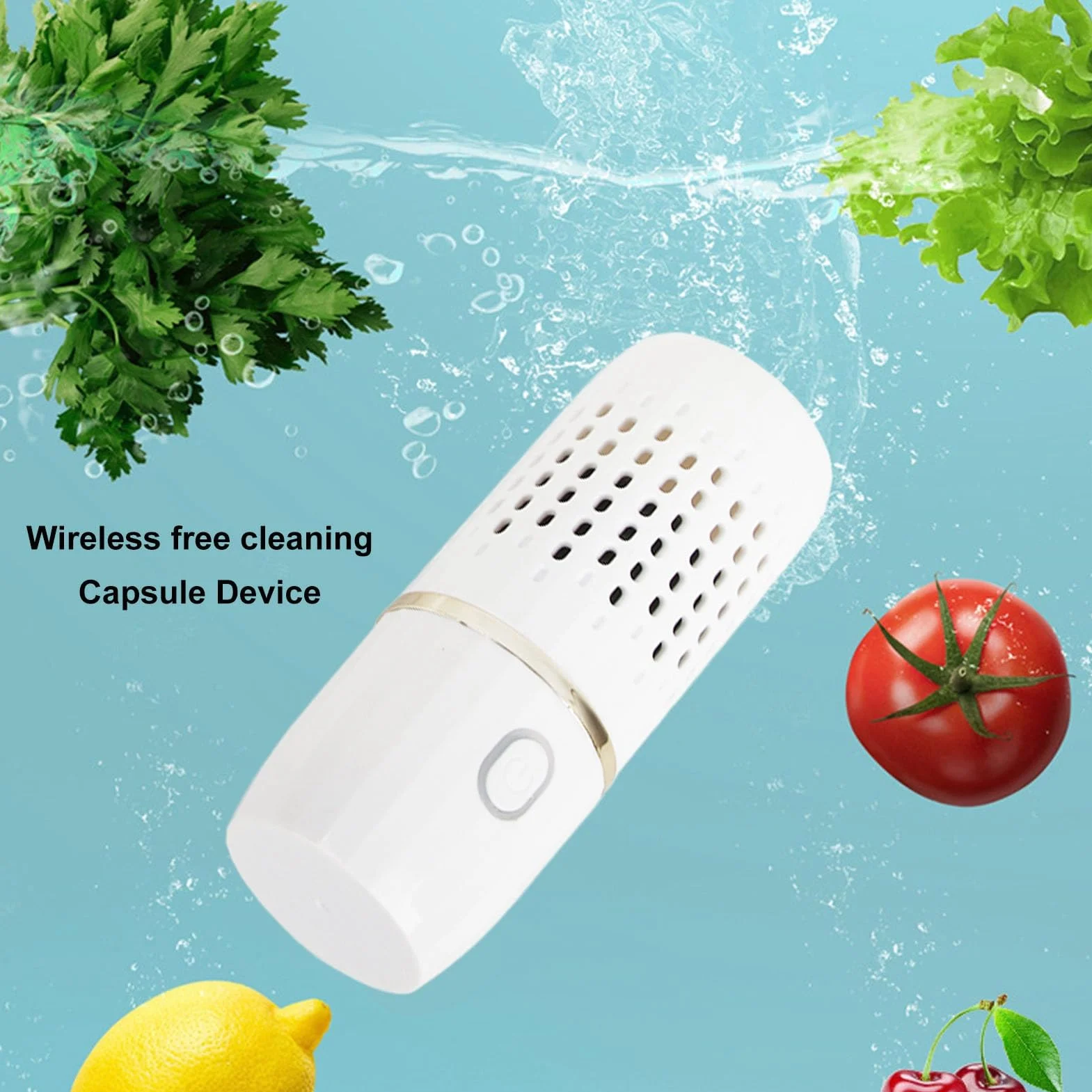 Pralka do Owoców i Warzyw, Bezprzewodowe ładowanie USB Przenośny środek do Czyszczenia Owoców i Warzyw Kształt Kapsułki Mini Oczyszczacz Owoców Oczyszczacz żywności z Podstawą do(Biały)