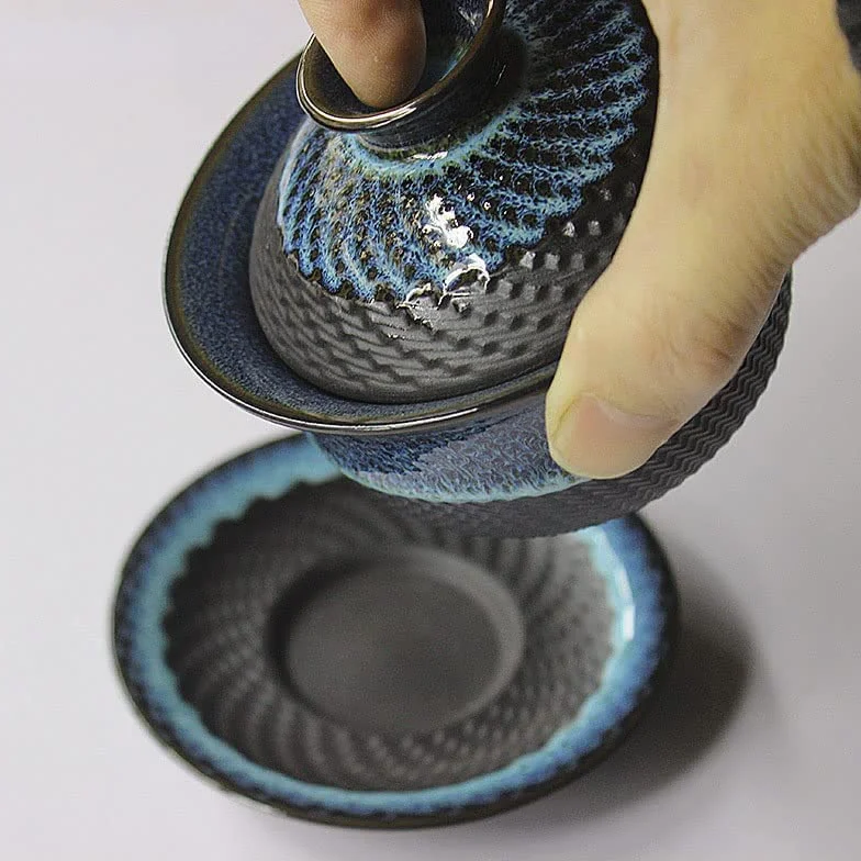 Gaiwan ceramiczny glazurowany w piecu, filiżanka porcelanowa kungfu, chińska filiżanka retro, Sancai Gaiwan ze spodkiem z pokrywką