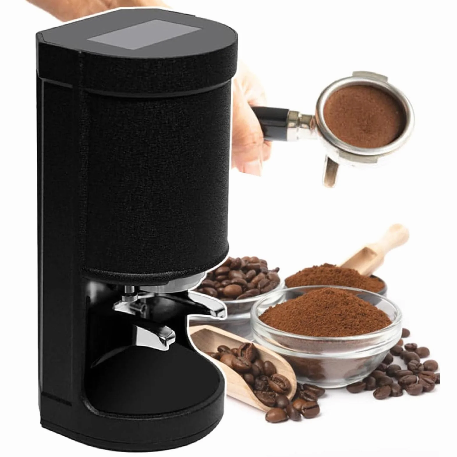 Prasa do kawy mielonej 58 mm, automatyczna prasa do kawy mielonej, akcesoria do kawy z ekranem dotykowym, łatwe przygotowywanie kawy, do hoteli i lokali gastronomicznych Black-FlatBottom