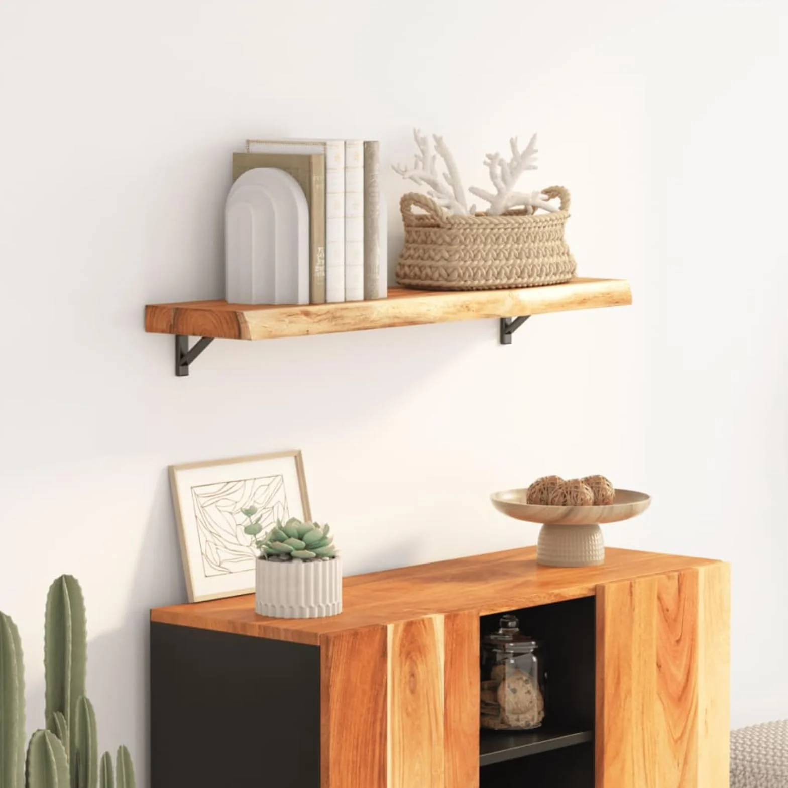 Regał ścienny z litego drewna akacjowego z krawędzią drzewa 100 cm x 30 cm do salonu biura