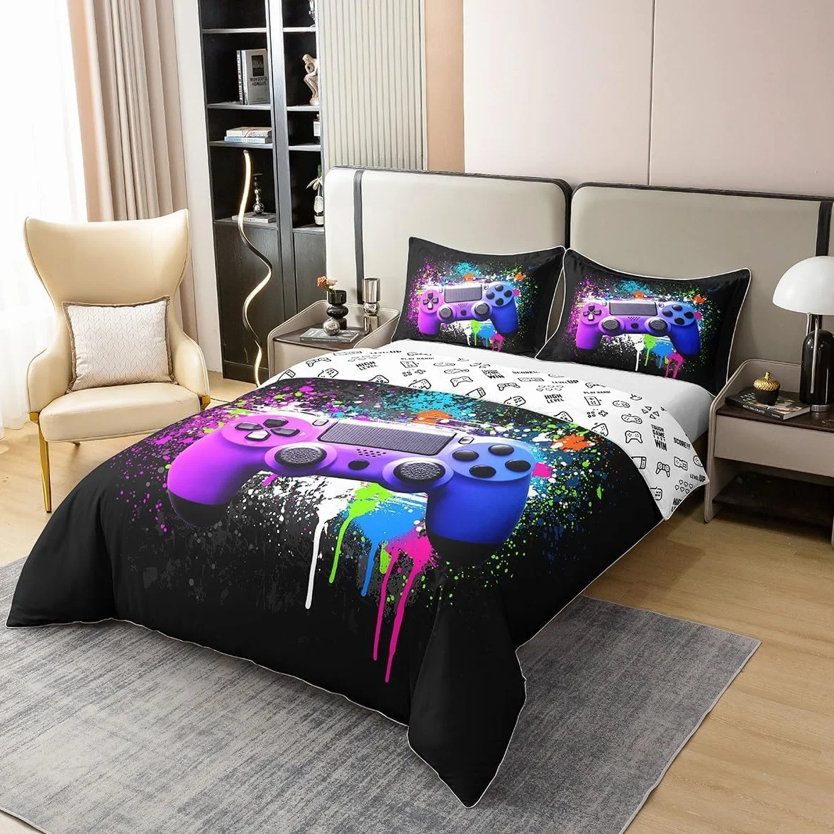 Gry poszewka na kołdrę 220 x 260 cm 100% bawełna gra dla dzieci i chłopców materiały pościelowe młodzieżowy kontroler gier krawat barwiona poszewka na kołdrę gra gracz dekoracja pościel materiały do