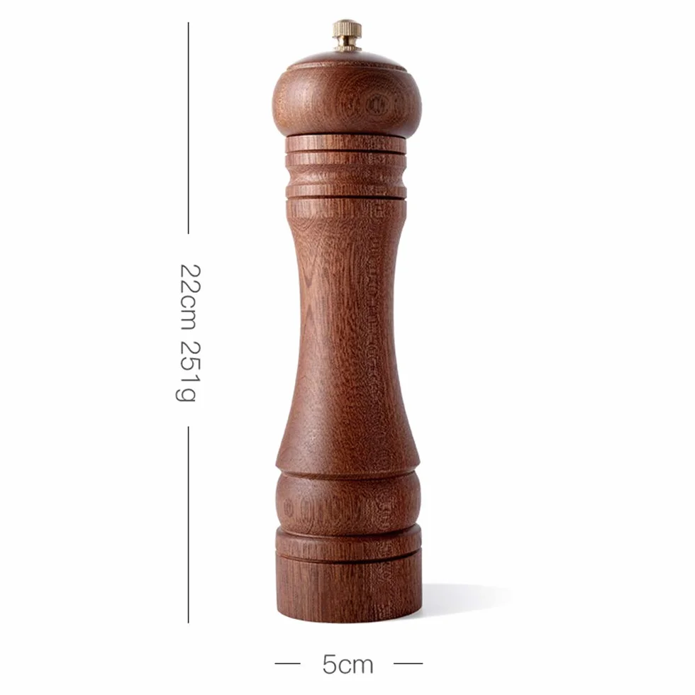 Młynek do soli i pieprzu, regulowany drewniany zestaw młynków do soli i pieprzu, ręczny młynek do soli i pieprzu z ceramicznym rdzeniem, 22 cm
