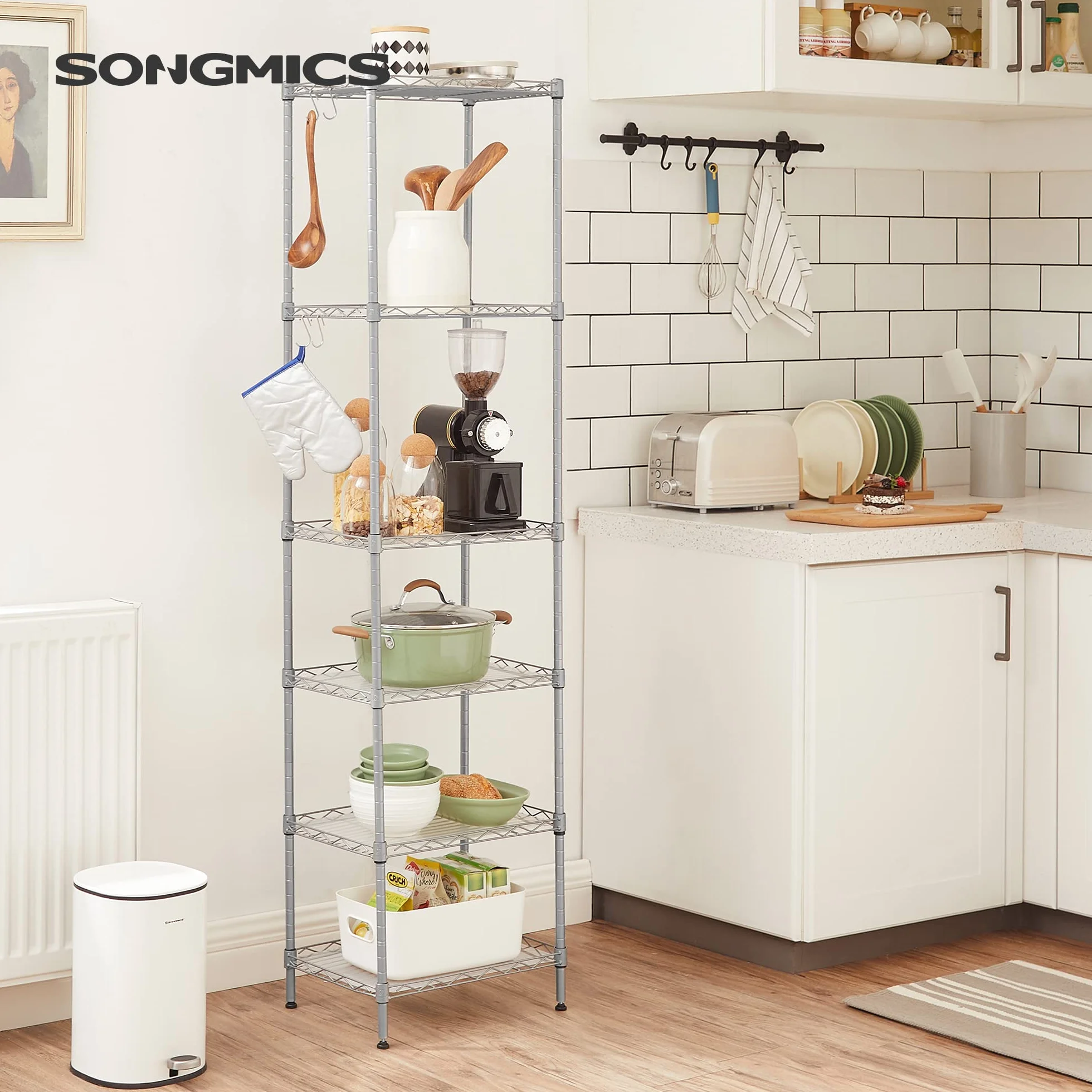SONGMICS Półka kuchenna metalowa 6 poziomów regulowana wysokość 120 kg srebrny LGR116E01