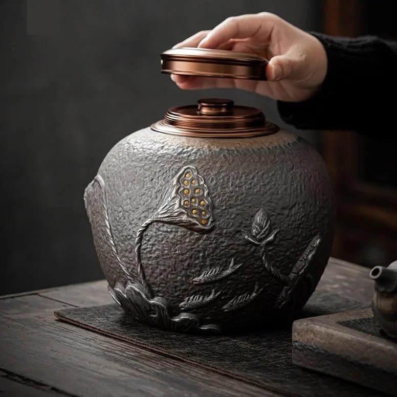 Cukierniczka Ceramiczne puszki na herbatę, duże domowe zielone herbaty, uszczelnione, czarne opakowania herbaty, garnki ceramiczne puszki na herbatę(B)