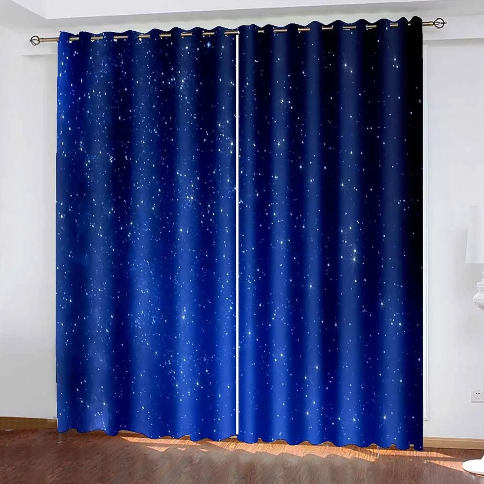 Zasłona okienna do sypialni, niebieska zasłona nieprzezroczysta gwiaździste niebo poliester krajobraz zestaw 2 szt 488x274cm