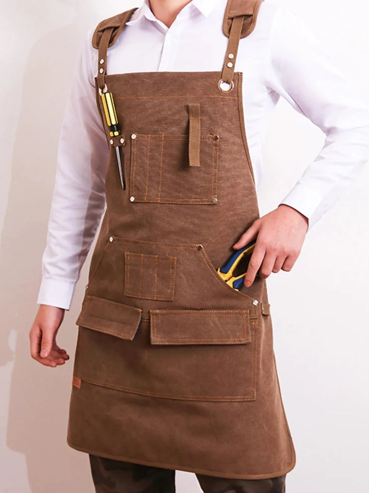 Modne płótno bawełniane gotowanie unisex kuchnia barista fartuch dla kobiet mężczyzn szefa kuchni skórzany kelner kawiarnia sklep grill fryzjer mundur do pracy