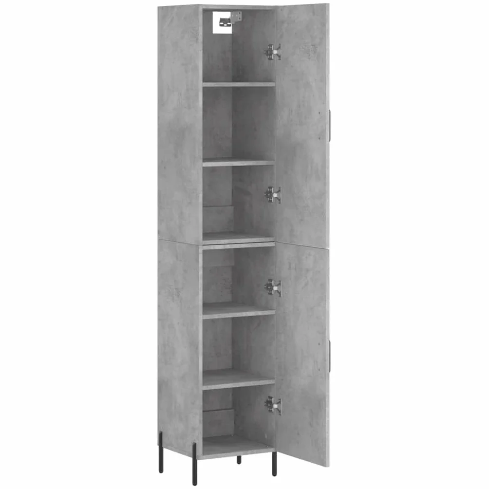Générique Bufet wysoki szary betonowy 34,5 x 34 x 180 cm, szafka do przechowywania drewna inżynieryjnego z praktycznymi drzwiami i metalowymi nogami, wąska szafka do przechowywania dużej przestrzeni
